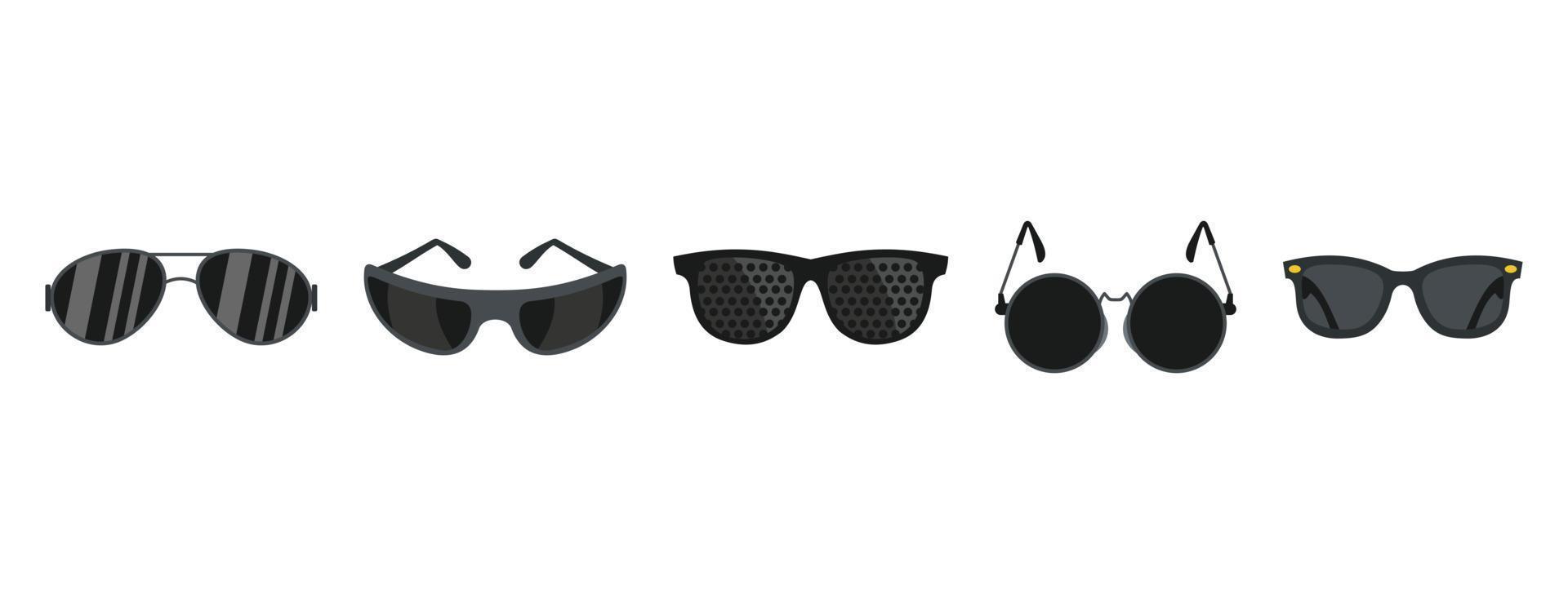 Schwarze Brille Icon Set, flacher Stil vektor