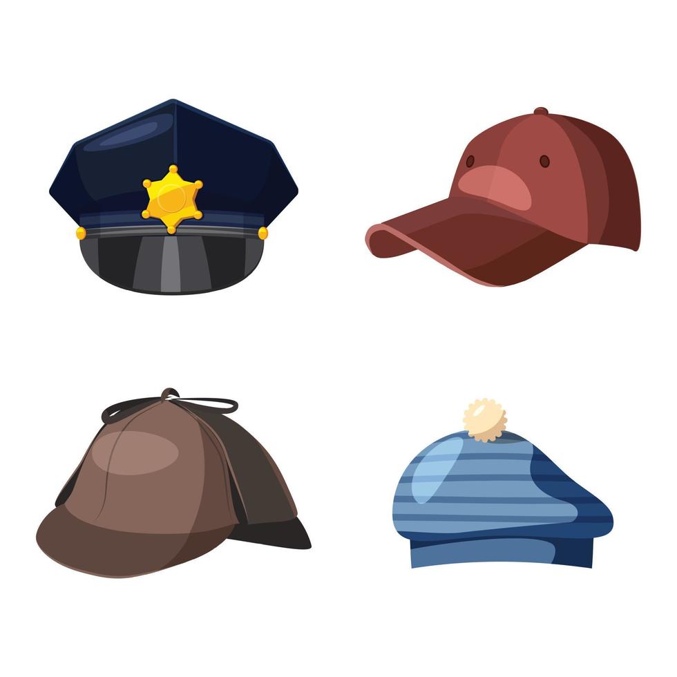 Cap-Icon-Set, Cartoon-Stil vektor