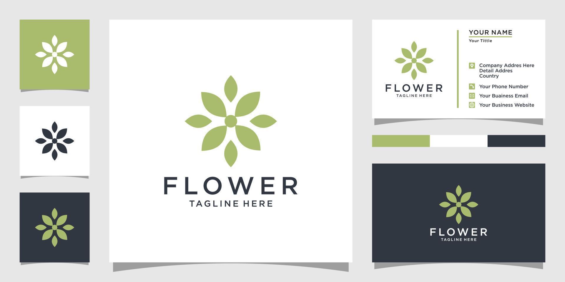 Blumen-Logo-Vektor-Design-Vorlage mit Visitenkarten-Design. vektor
