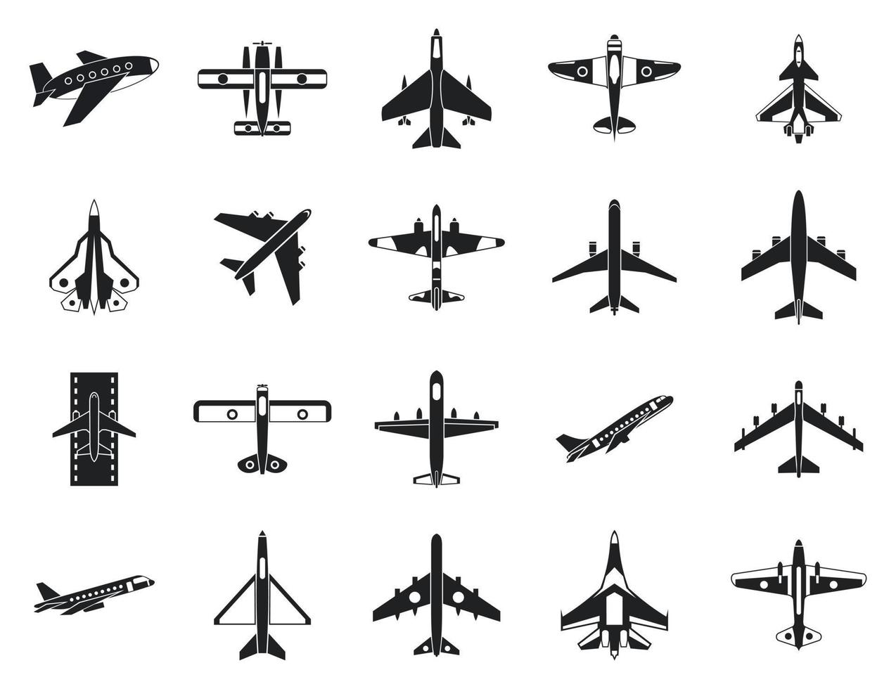 Flugzeug-Icon-Set, einfacher Stil vektor