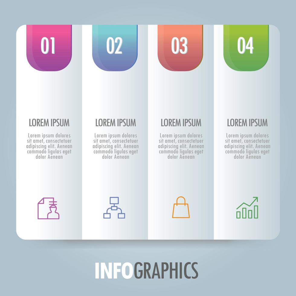 bunte, moderne vorlage digitale infografiken illustration mit vier optionen nummerierten prozessmarketing symbole geschäftspräsentationslayout für den erfolg des bannerwebdesigns vektor