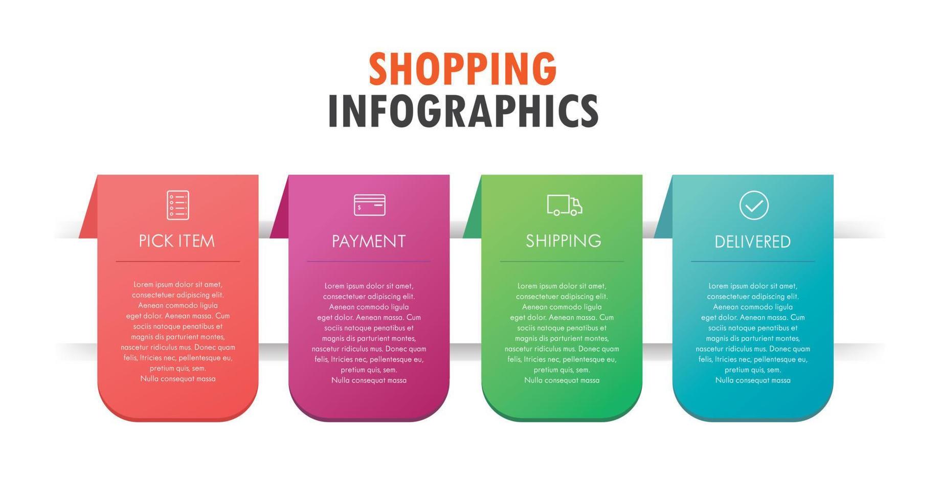 Shopping Infografiken Vorlage Vektor vier Optionen Grafikelemente