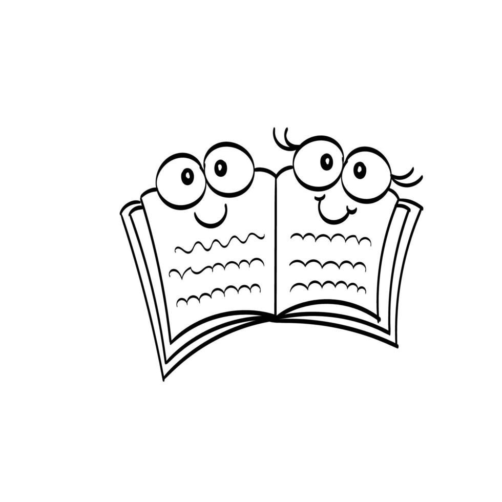 Buchen. Lehrbuch. Schulbildungskonzept. lustiges buchdesign für kinder malbuch, malseiten, t-shirt druck, symbol, logo, etikett, aufkleber. vektor