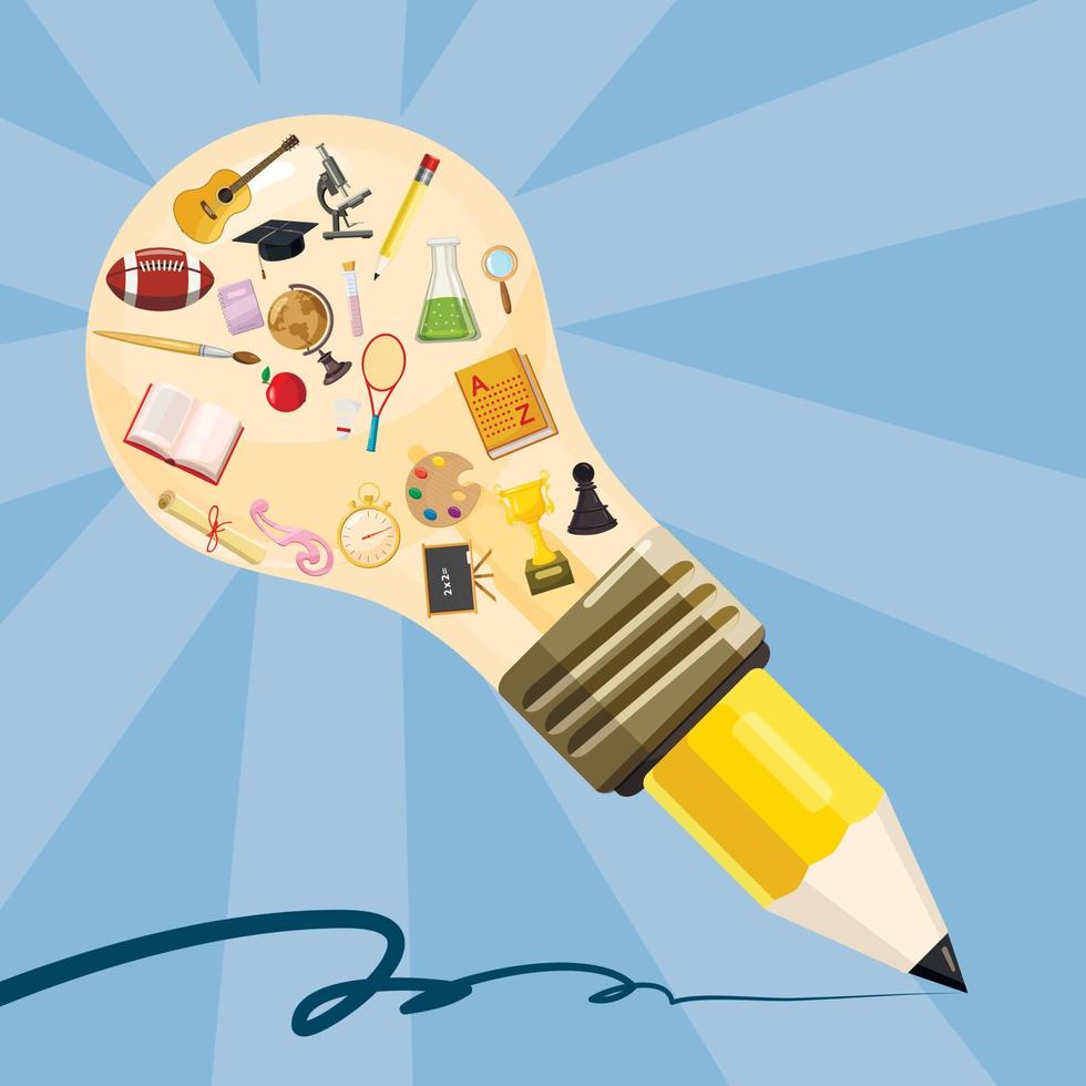 utbildning koncept lamp penna, tecknad stil vektor