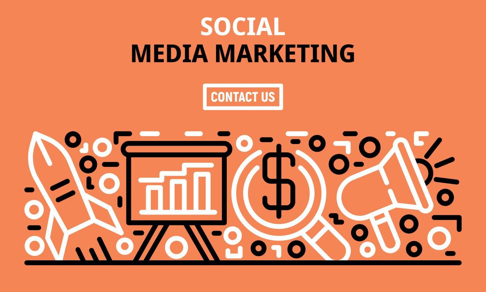 Social-Media-Marketing-Banner, Umrissstil vektor