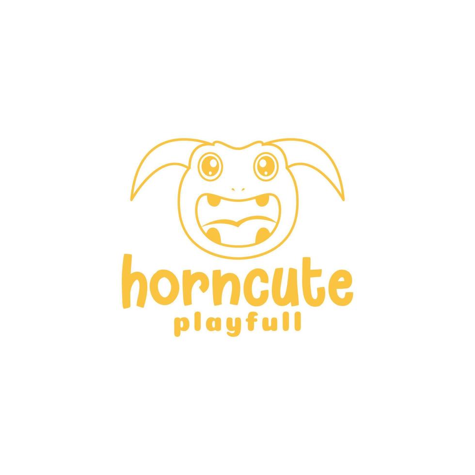 linje gult monster huvud med horn leende logotyp design vektor grafisk symbol ikon illustration kreativ idé