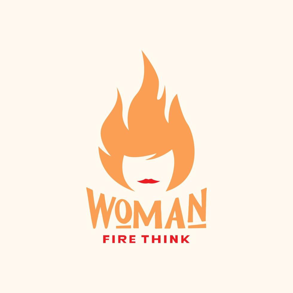 Gesicht Schönheit Frauen mit Haar Feuer Logo Design Vektorgrafik Symbol Symbol Illustration kreative Idee vektor