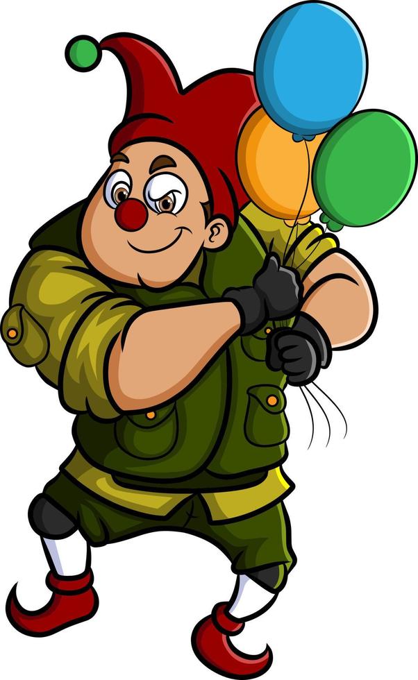 soldatclownen håller de färgglada ballongerna vektor
