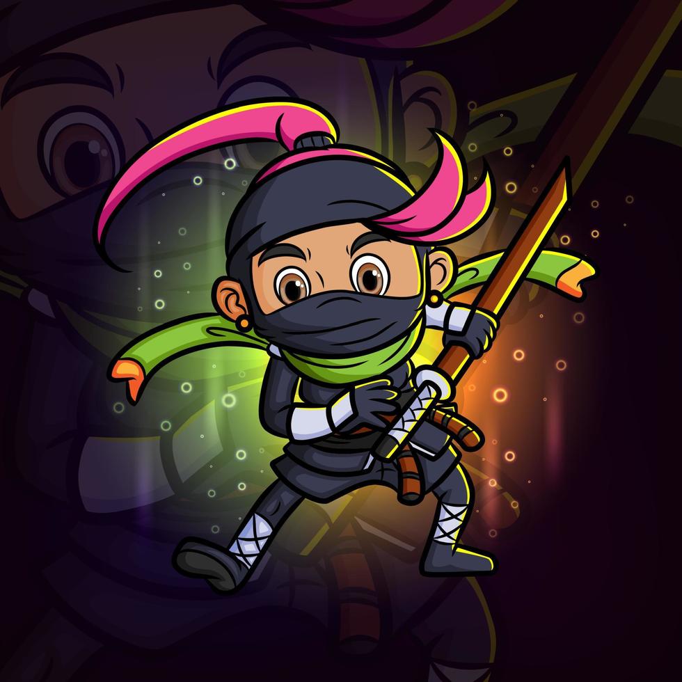 Der urbane Ninja-Girl-Angriff mit dem Katana-Esport-Maskottchen-Logo-Design vektor