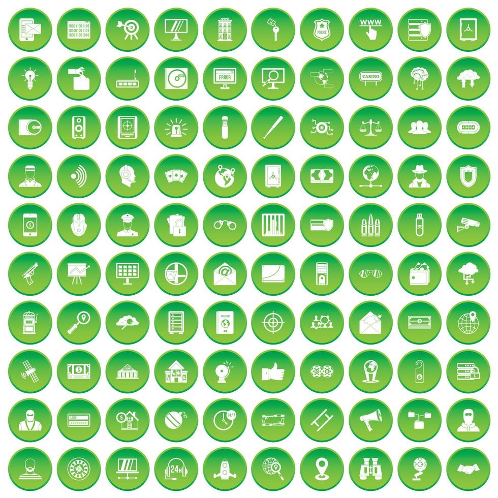 100 säkerhetsikoner som grön cirkel vektor