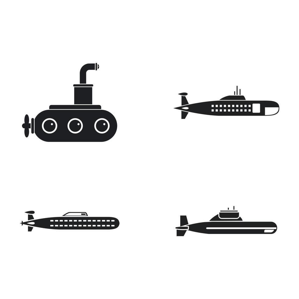 ubåt ikonuppsättning, enkel stil vektor