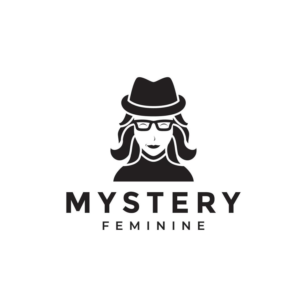 mysterium kvinnor smarta med hatt logotyp design vektor grafisk symbol ikon illustration kreativ idé