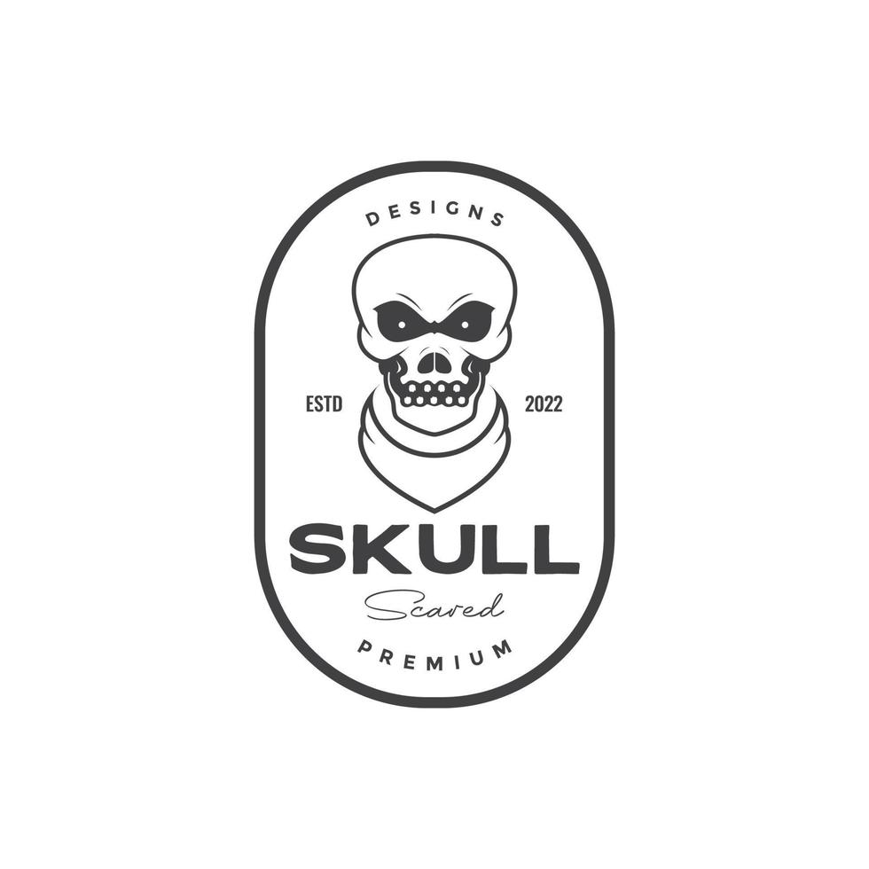 huvud skalle med badge och bandana logotyp design vektor grafisk symbol ikon illustration kreativ idé