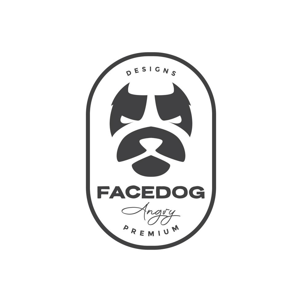 Gesicht Abzeichen Bulldogge wütend Logo Design Vektorgrafik Symbol Symbol Illustration kreative Idee vektor