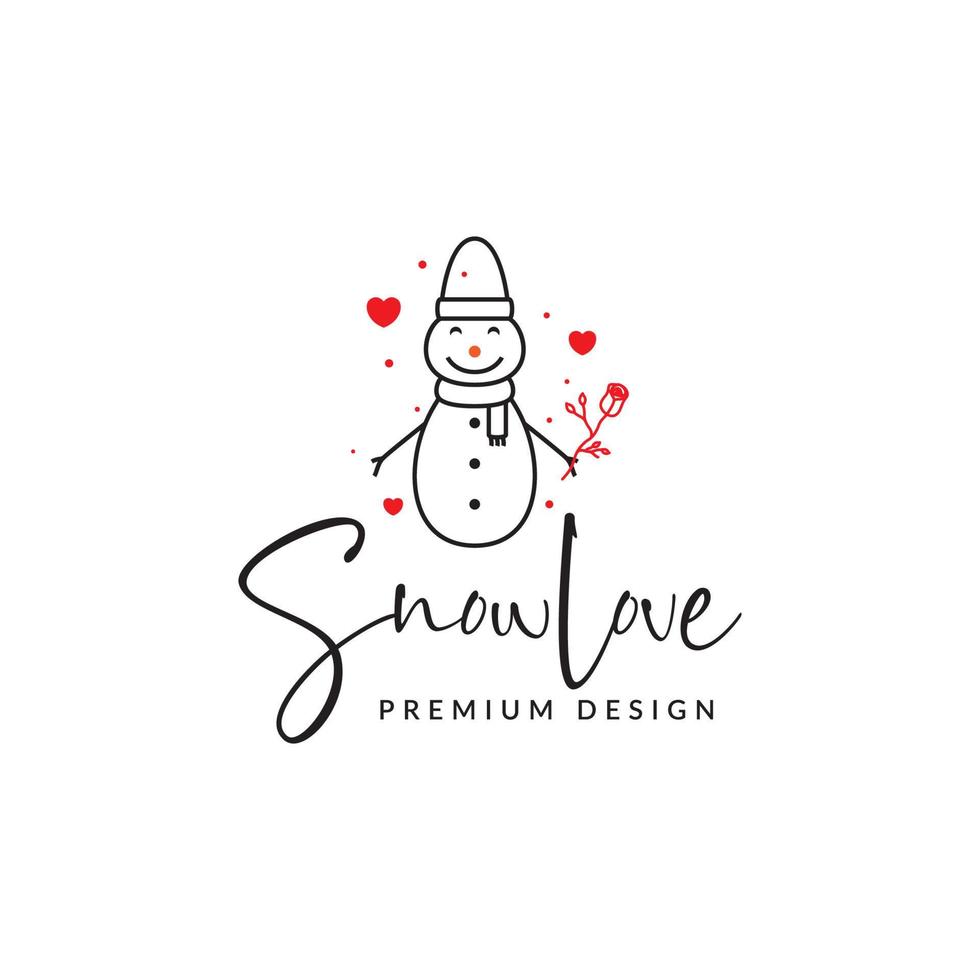 söt snögubbe med ros blomma logotyp design vektor grafisk symbol ikon illustration kreativ idé