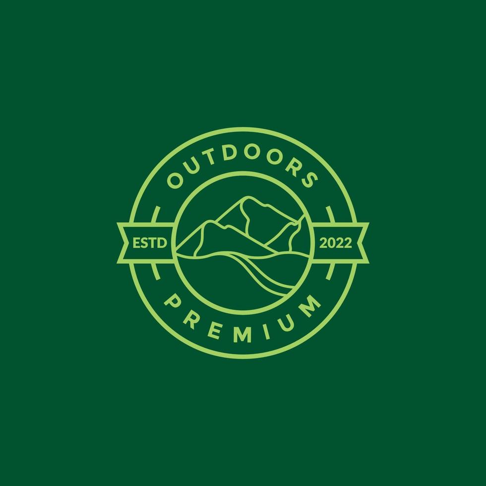 linie abzeichen grün outdoor hügel und berg logo design vektorgrafik symbol symbol illustration kreative idee vektor