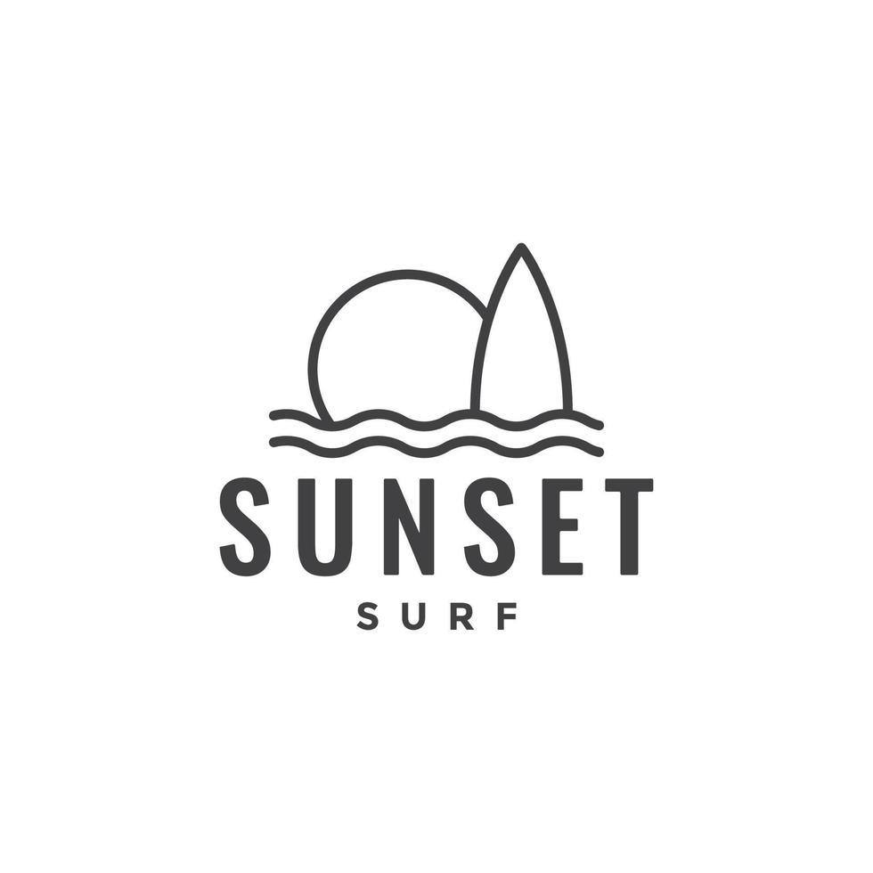 minimalistisk surfbräda med solnedgång logo design vektor grafisk symbol ikon illustration kreativ idé