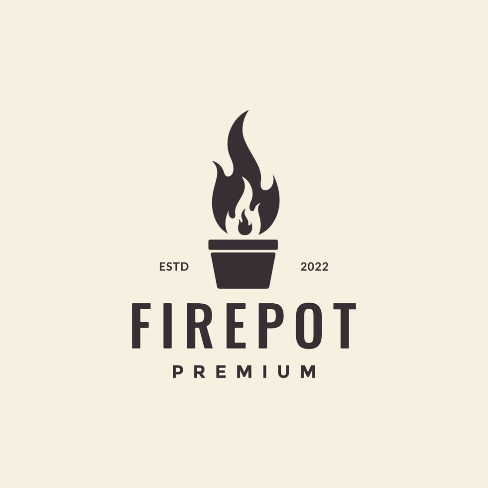 Topf mit Pflanze Feuer Hipster Logo Design Vektorgrafik Symbol Symbol Illustration kreative Idee vektor