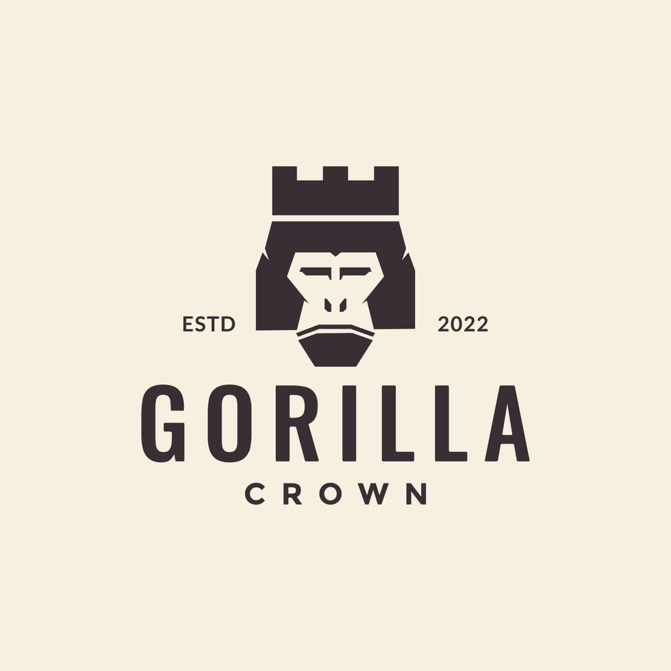 huvud gorilla med slottskrona logotyp design vektor grafisk symbol ikon illustration kreativ idé