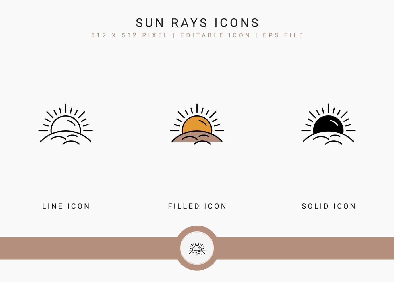 Sonnenstrahlen-Symbole setzen Vektorillustration mit solidem Symbollinienstil. UV-Schutzkonzept. editierbares Strichsymbol auf isoliertem weißem Hintergrund für Webdesign, Benutzeroberfläche und mobile App vektor