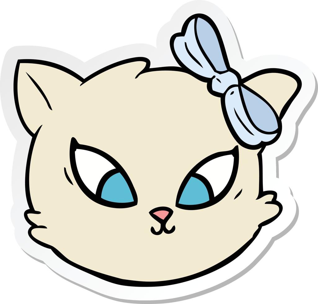 klistermärke av en söt tecknad katt med rosett vektor