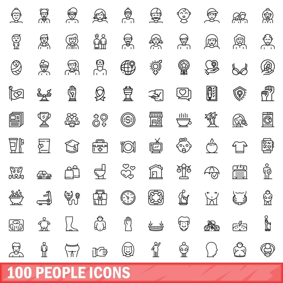100-Personen-Icons gesetzt, Umrissstil vektor