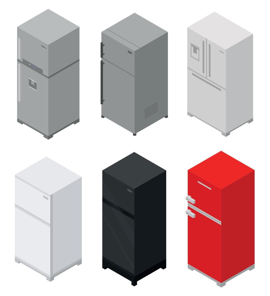 kylskåp ikoner set, isometrisk stil vektor