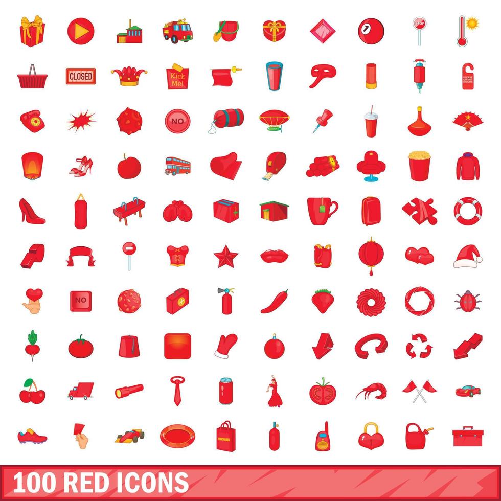 100 rote Symbole im Cartoon-Stil vektor