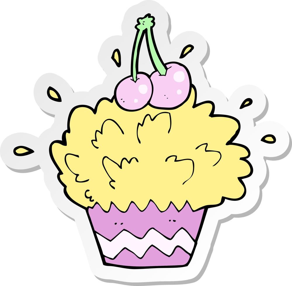 klistermärke av en tecknad exploderande cupcake vektor