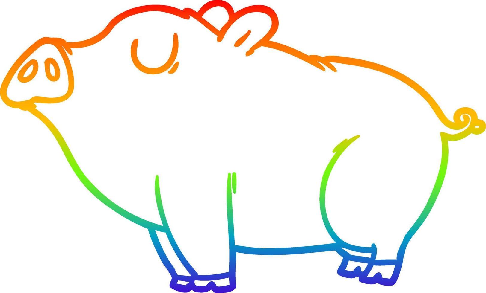 Regenbogen-Gradientenlinie Zeichnung Cartoon-Schwein vektor