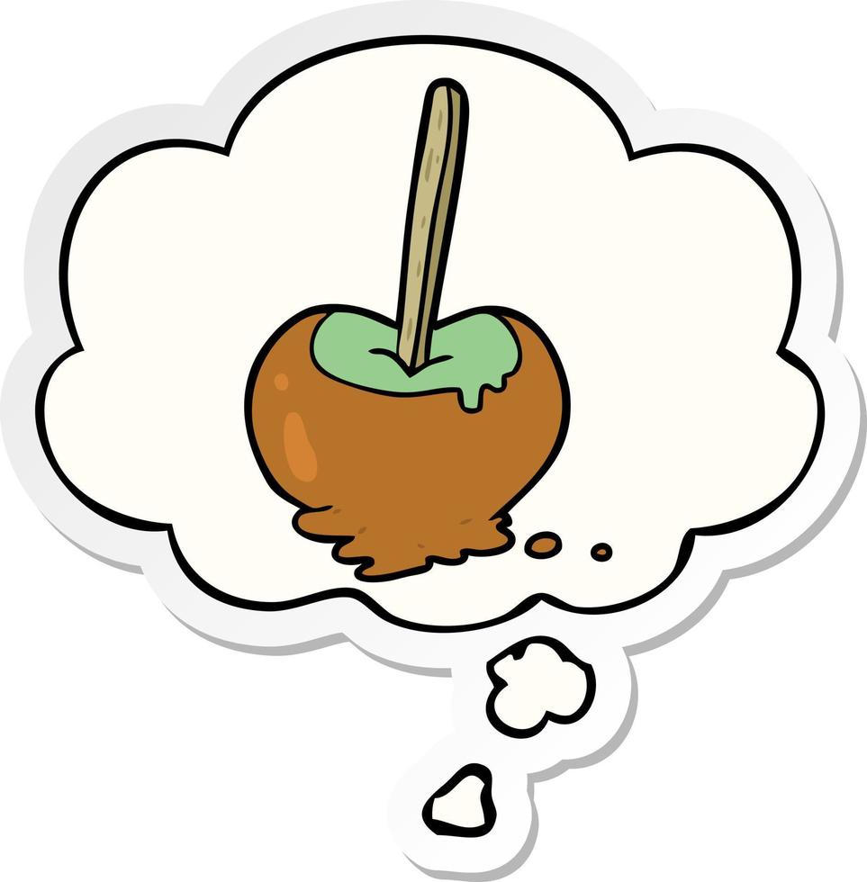 Cartoon-Toffee-Apfel und Gedankenblase als bedruckter Aufkleber vektor