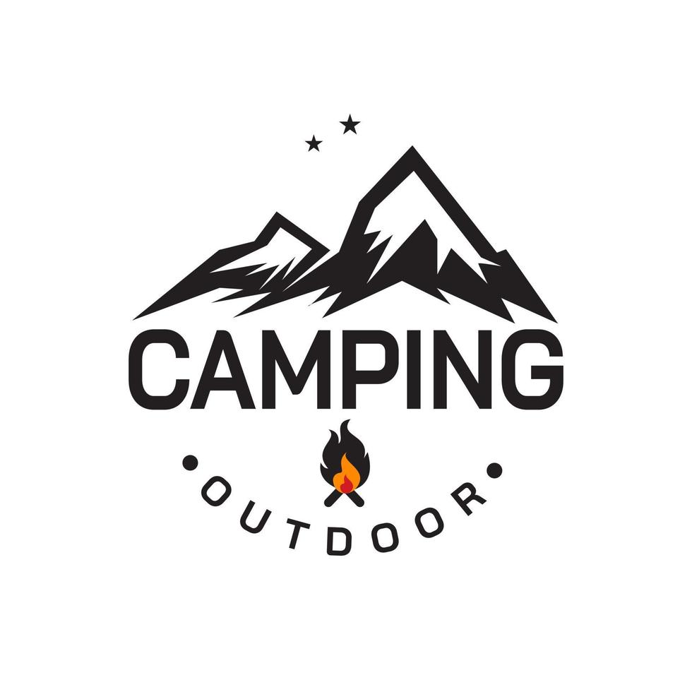 berg camping logotyp design, bergstopp, brasa ikon vektor