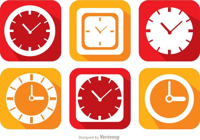 Flache Uhr und Zeit Icons Vector Pack
