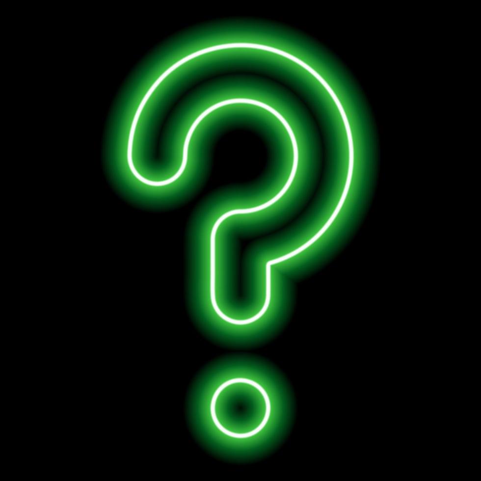 grönt neon frågetecken på en svart bakgrund. vektor illustration