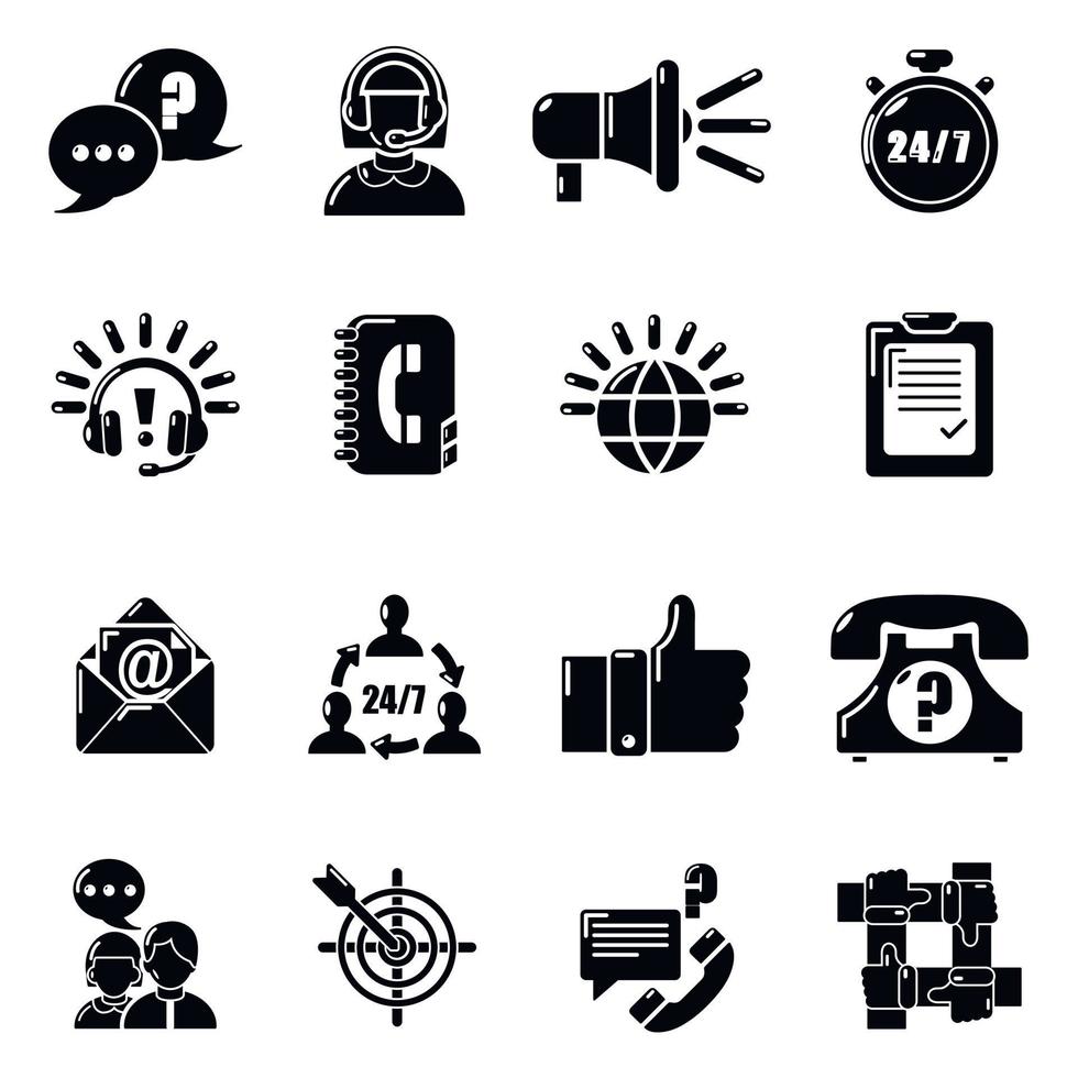 Call Center Icons Set, einfacher Stil vektor