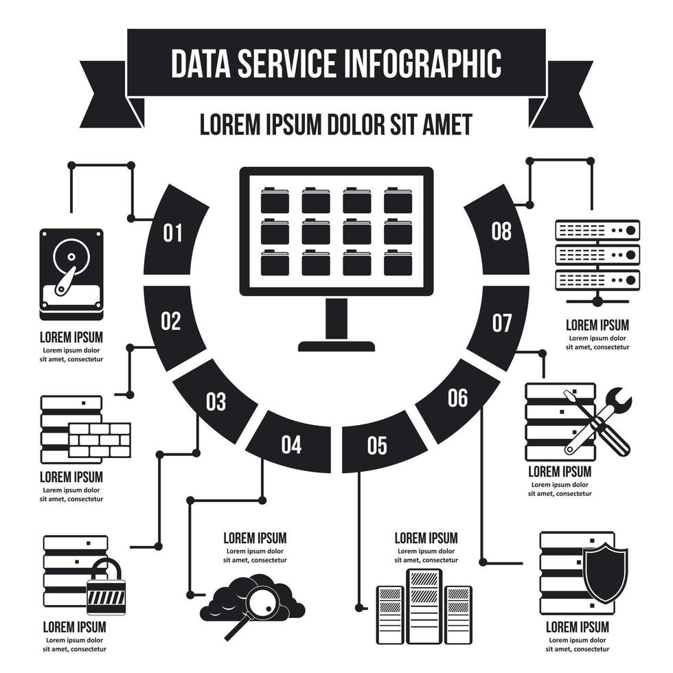 datatjänst infographic koncept, enkel stil vektor