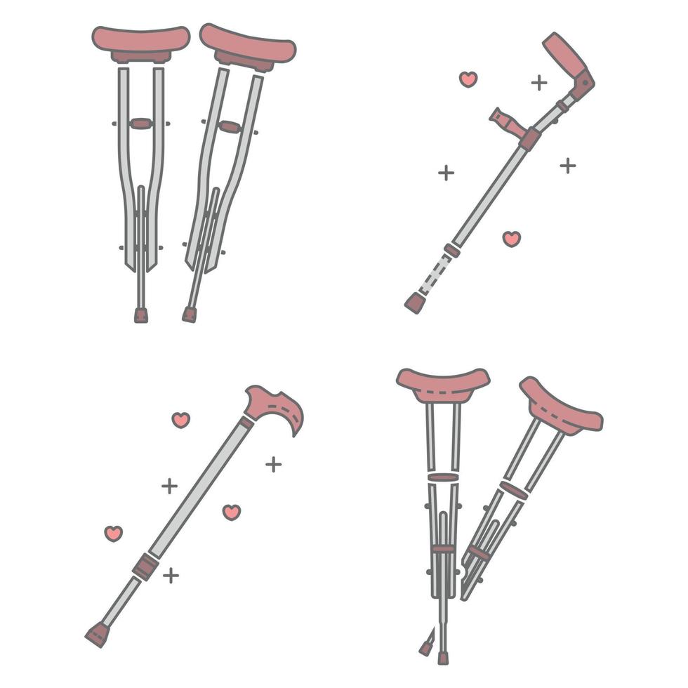 Symbolsatz für Verletzungskrücken, Umrissstil vektor