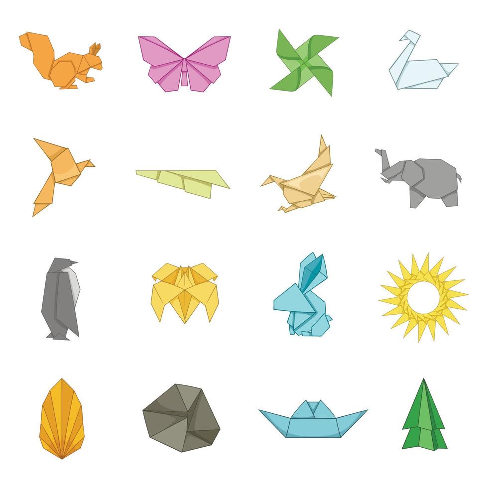 Origami-Icons gesetzt, Cartoon-Stil vektor