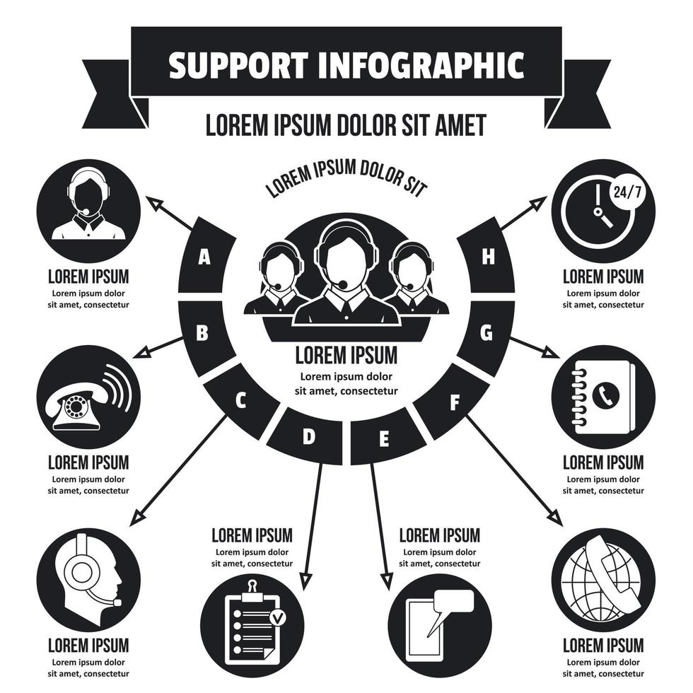 Unterstützung des Infografik-Konzepts, einfacher Stil vektor