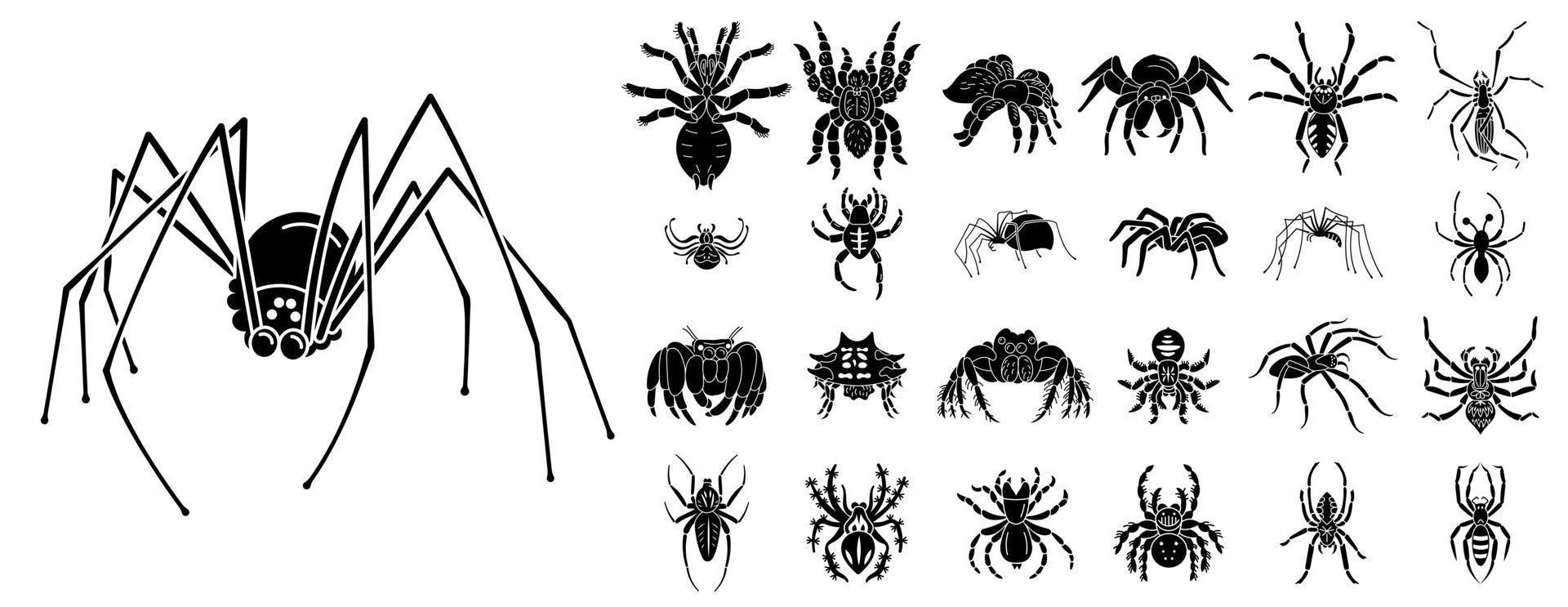 Spinnensymbole gesetzt, einfacher Stil vektor