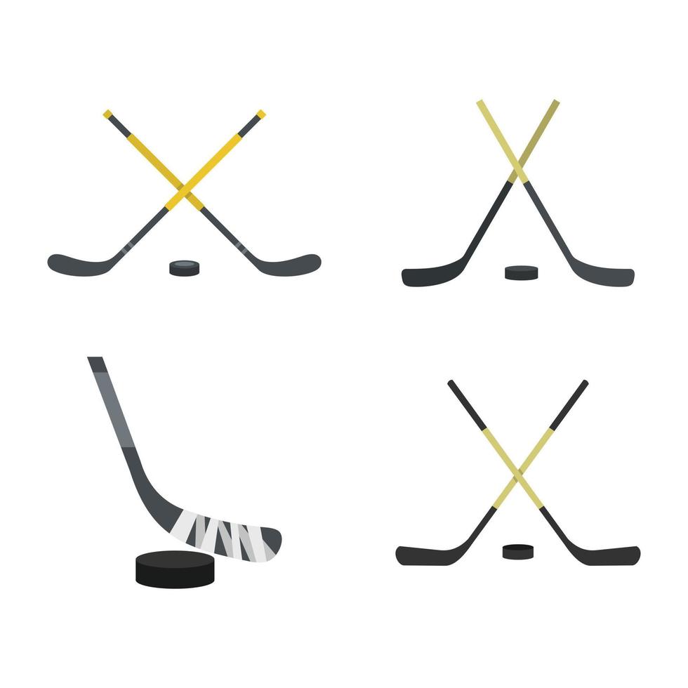 hockeyklubba Ikonuppsättning, platt stil vektor