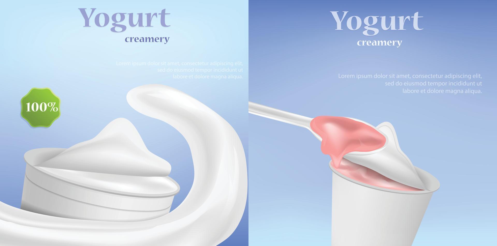 yoghurt box välsmakande banner set, realistisk stil vektor