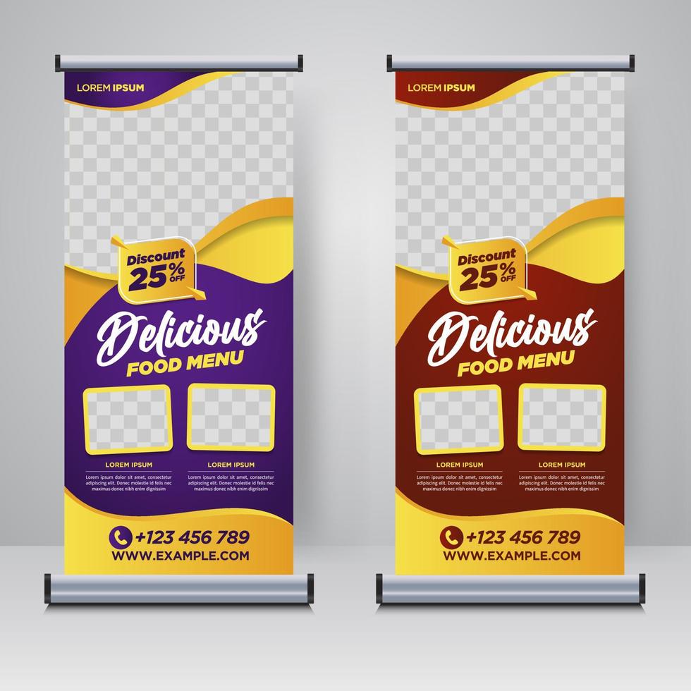 Lebensmittel und Restaurant rollen Banner Design-Vorlage vektor