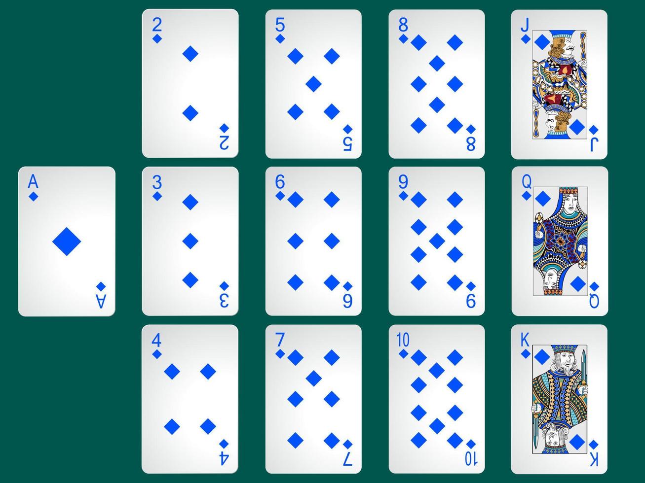 Vektorpokerkarten blauer Diamant schattiert Deck für Grafikdesign Sportkarten Kartenspiel Glücksspiel vektor