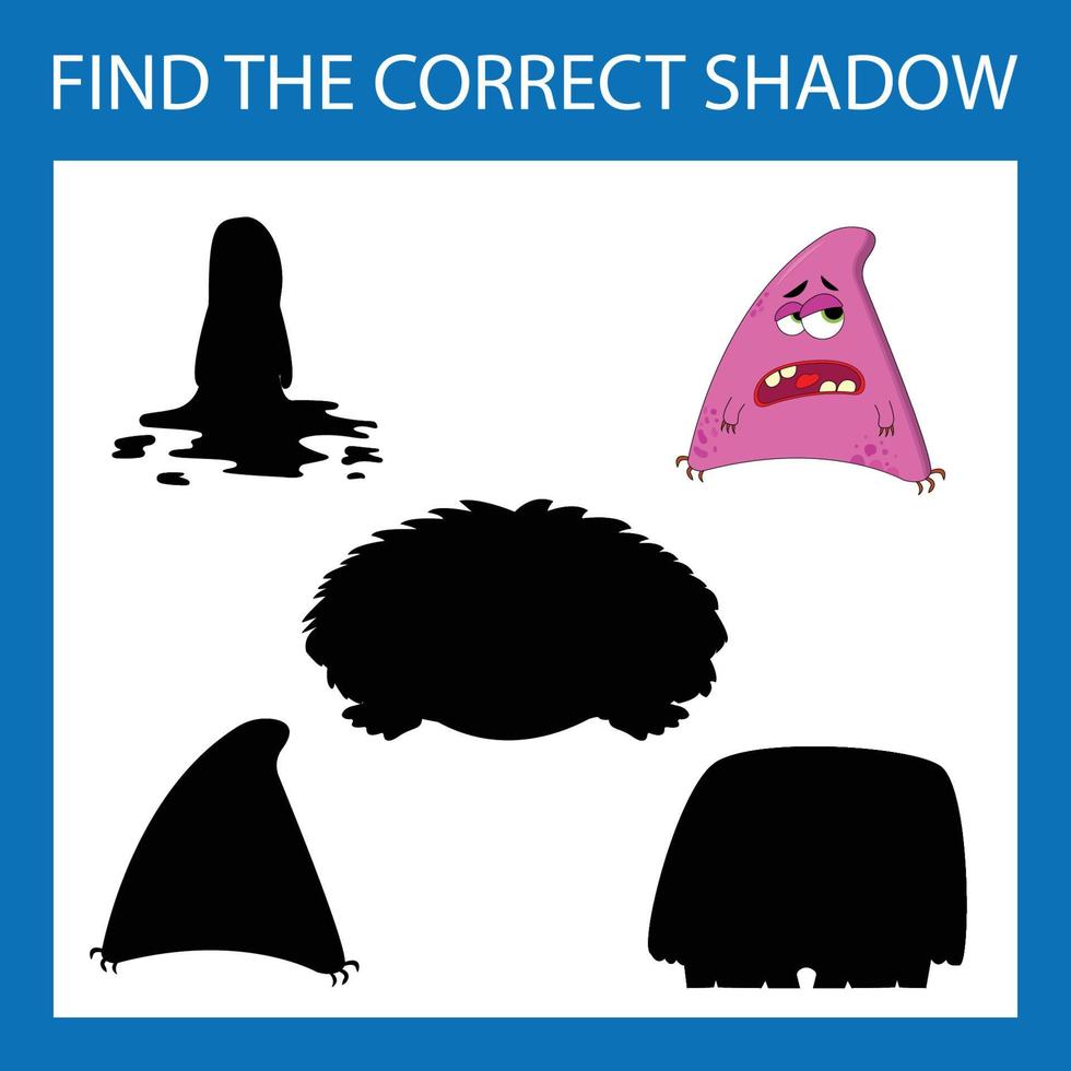 Finde den richtigen Schatten mit bunten Monstern. Lernspiel für Kinder. vektor