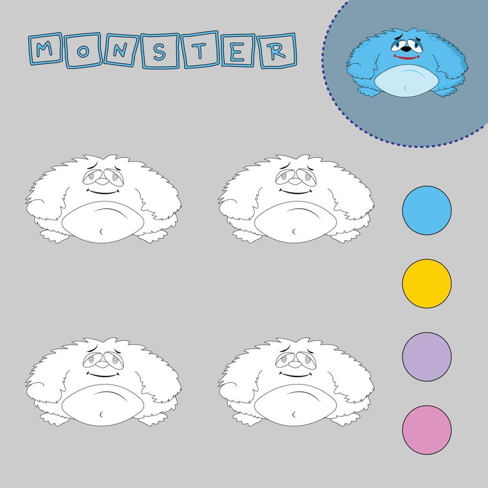 målarbok av en färgglad monster. pedagogiska kreativa spel för förskolebarn vektor