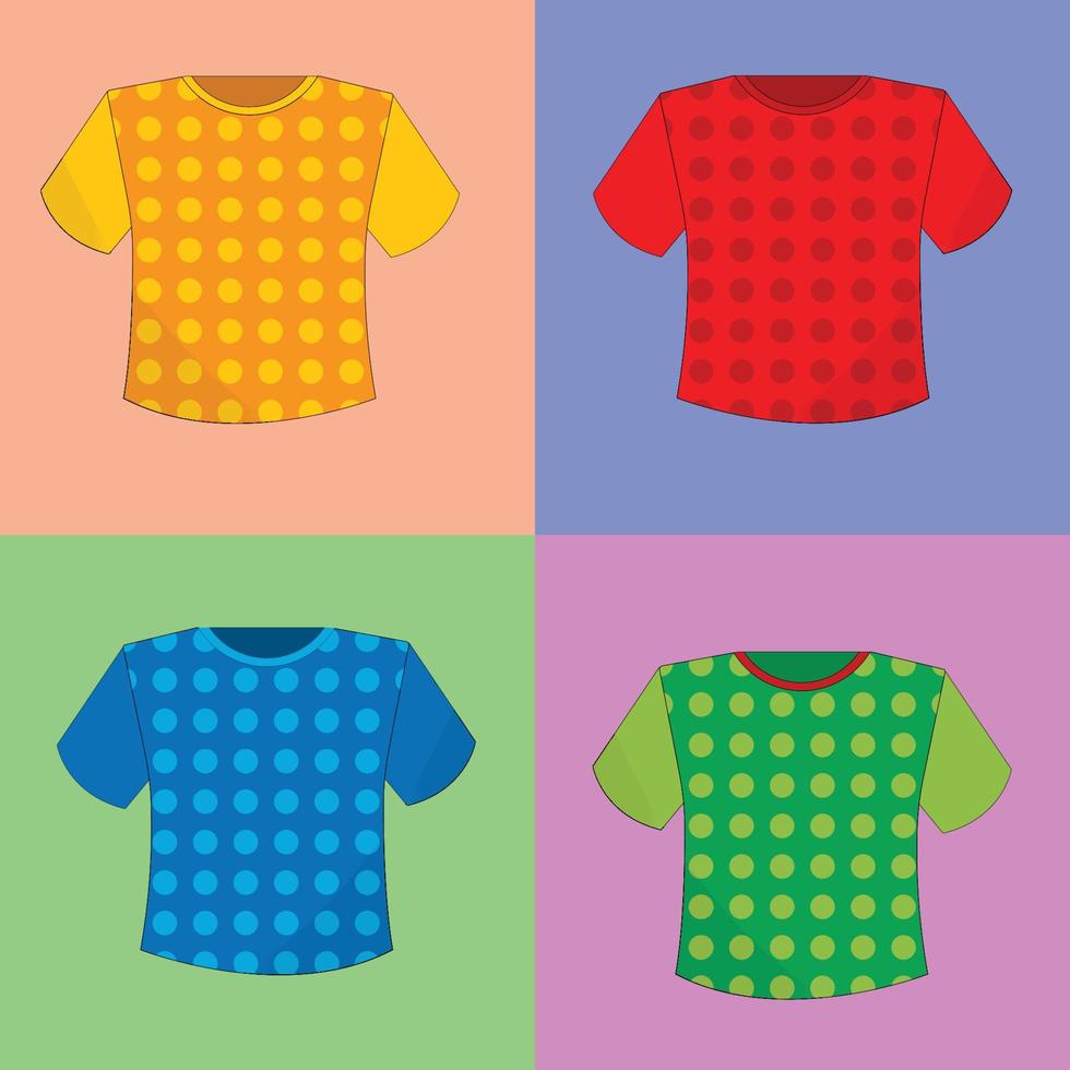 uppsättning mångfärgade t-shirts med ett mönster av cirklar vektor