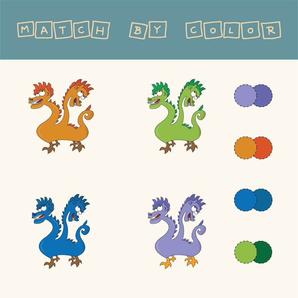 Arbeitsblatt-Vektordesign, Herausforderung, die Monster mit ihrer Farbe zu verbinden. Logikspiel für Kinder. vektor