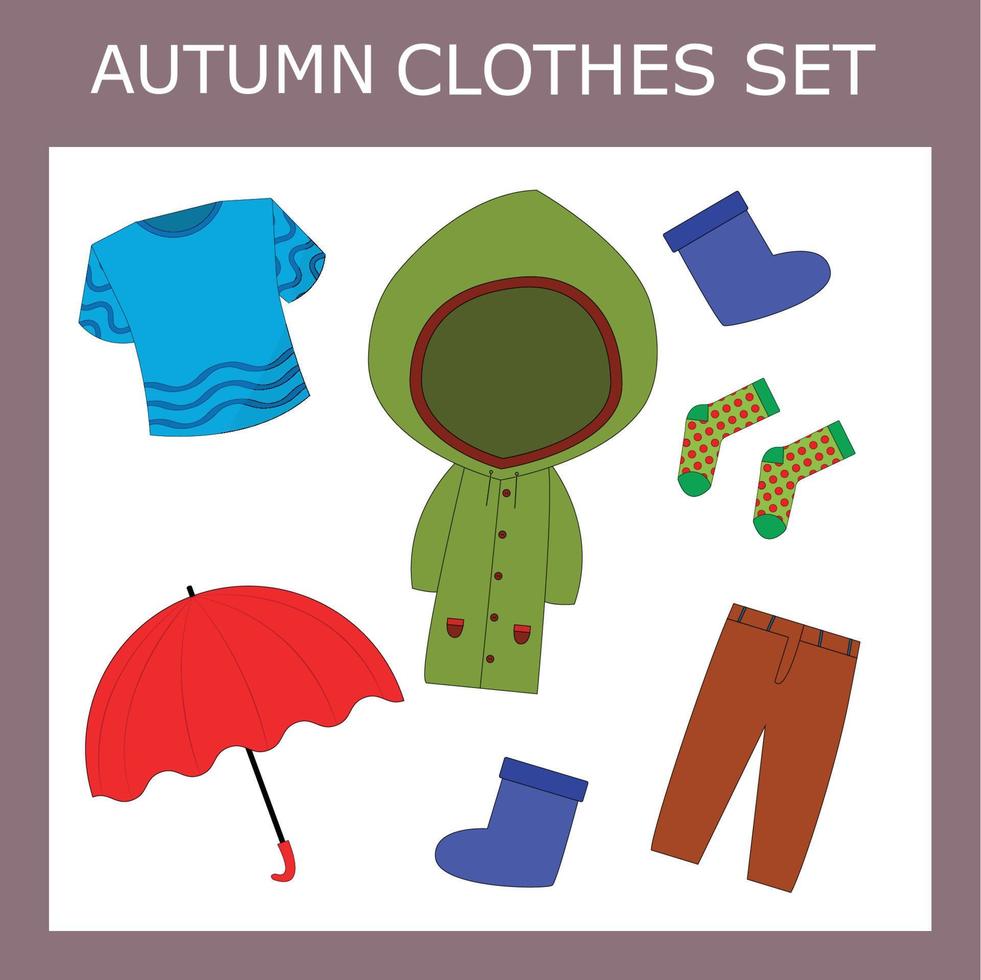barns säsongskläder. säsong av kläder för höstens tecknade barns säsongsbetonade höstkläder. vektor