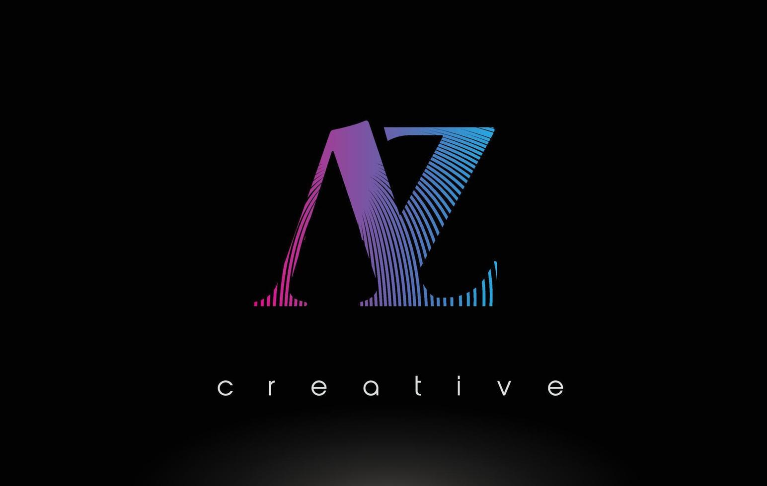 az-Logo-Design mit mehreren Linien und lila blauen Farben. vektor